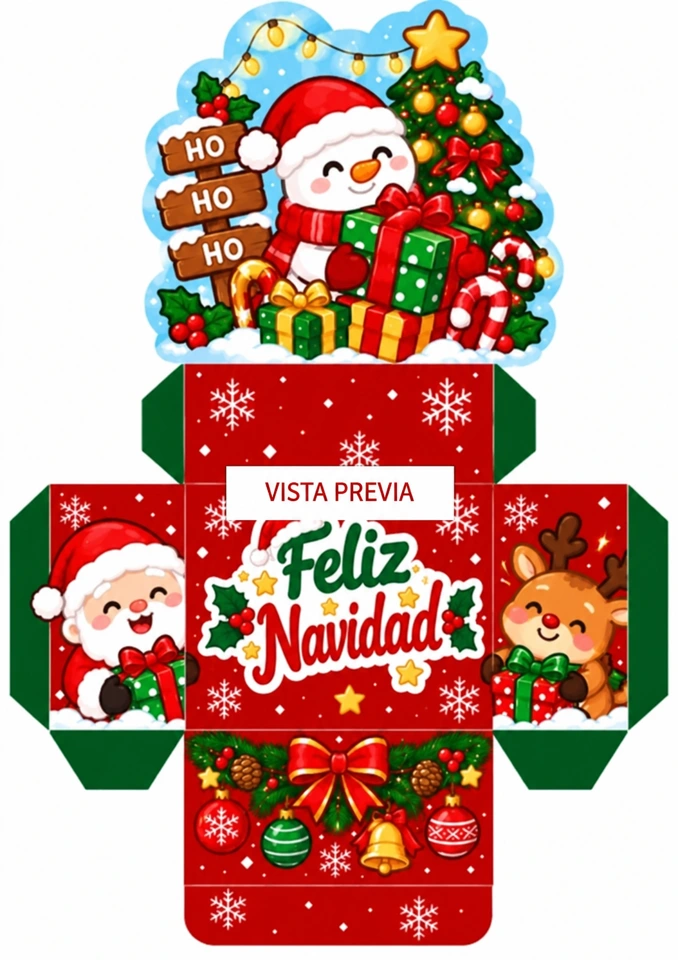 Vista previa del molde: Muñeco de nieve y regalos
